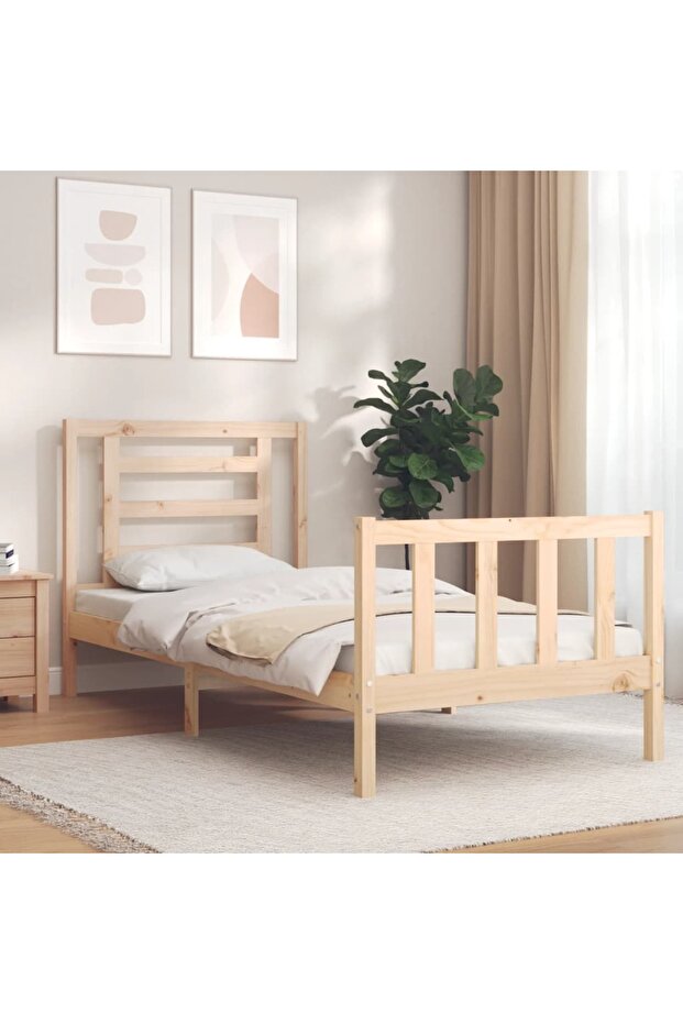 Bed frame with headboard, 90x200 cm, solid wood - 1
