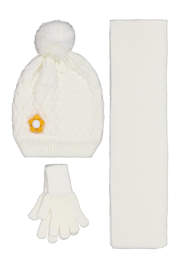 2-5 Years Old Scarf, Beanie and Glove Set - White