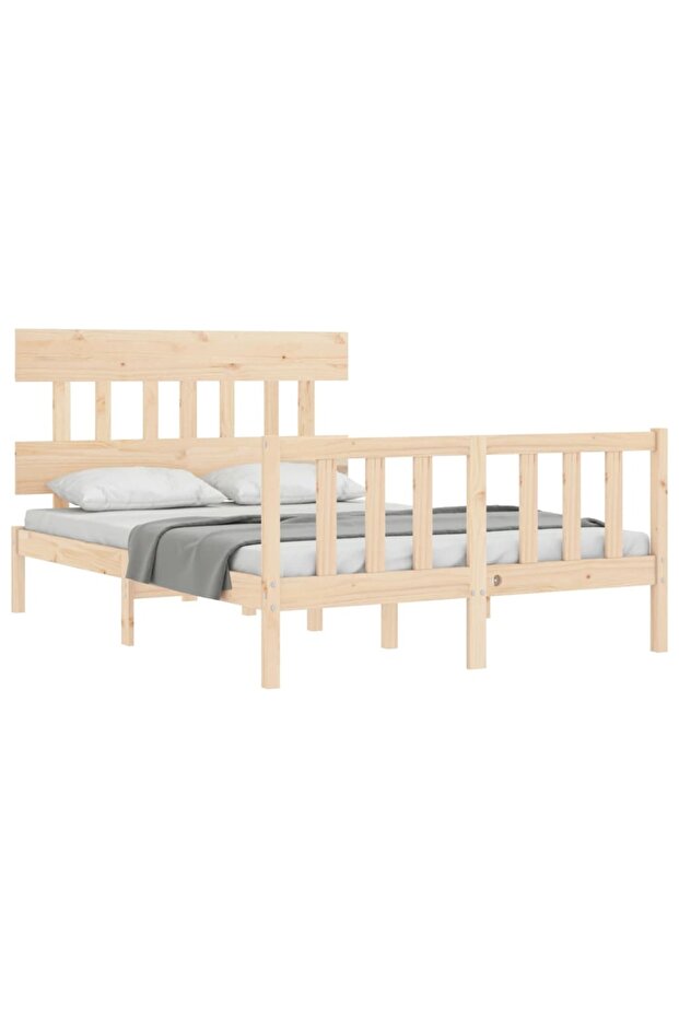 4FT Bed Frame with Headboard, Small Double, Solid Wood - 4