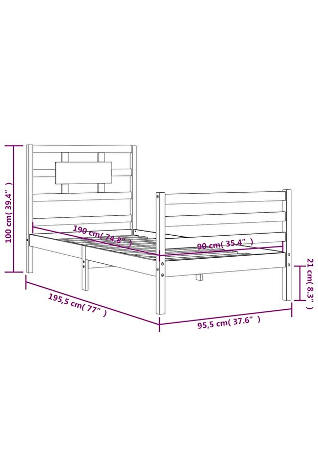 Bed frame with headboard 3FT, single, white, solid wood - 8