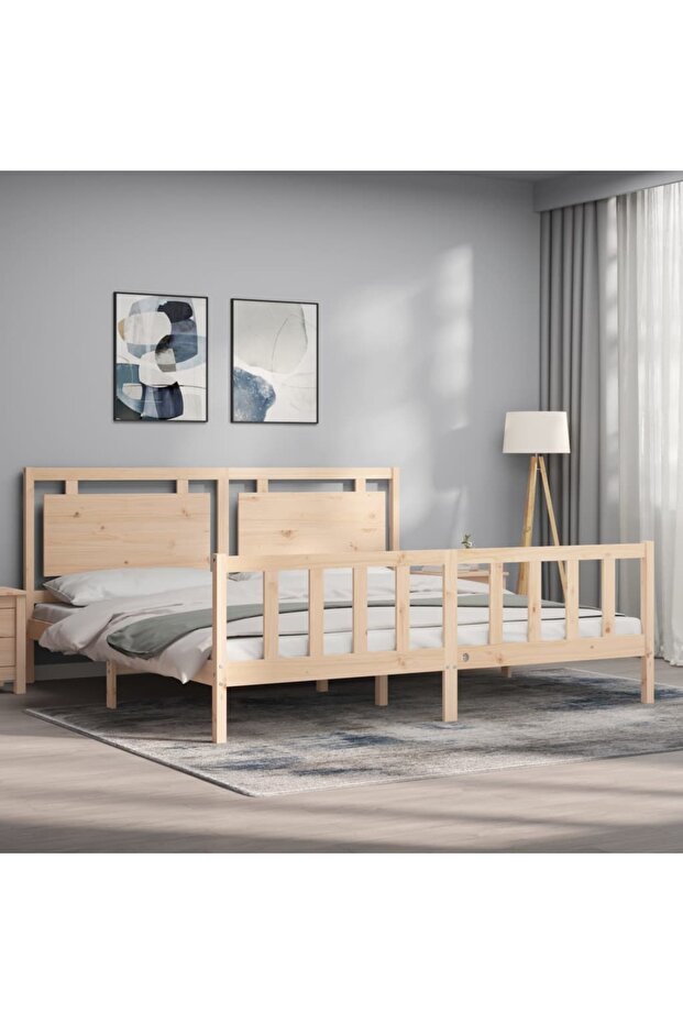 Bed frame with headboard 200x200 cm, solid pine wood - 3