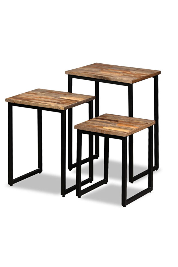 3-piece stackable coffee table set, solid recycled teak wood - 8