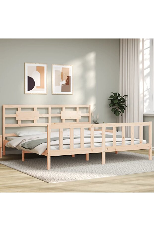 Bed frame with headboard 200x200 cm, solid pine wood - 1