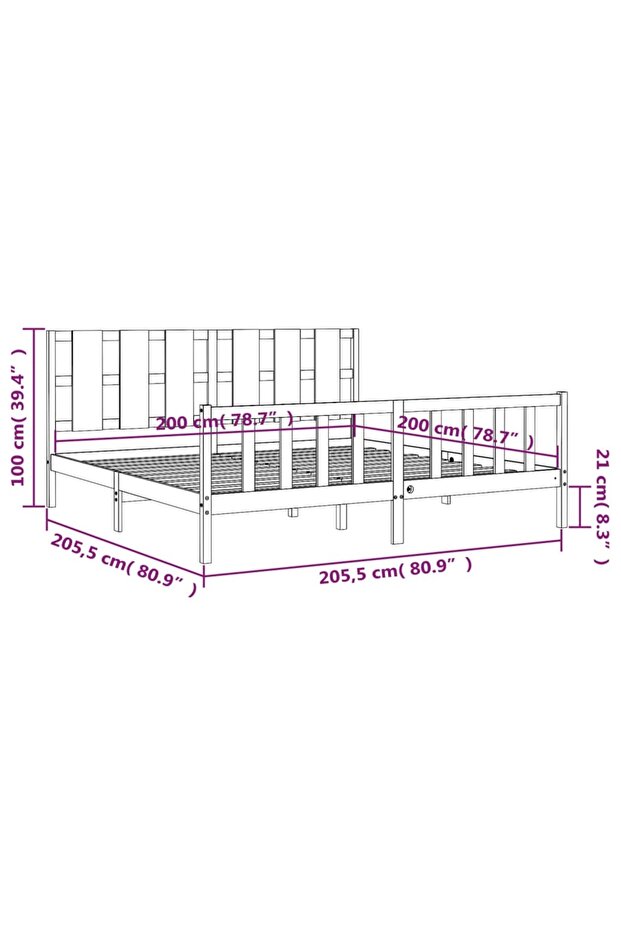 Bed frame with headboard 200x200 cm, solid pine wood - 8
