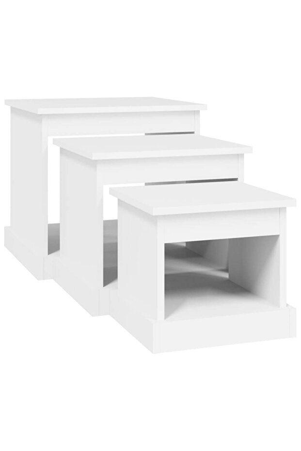 Stackable tables, 3 pcs., white, processed wood - 5