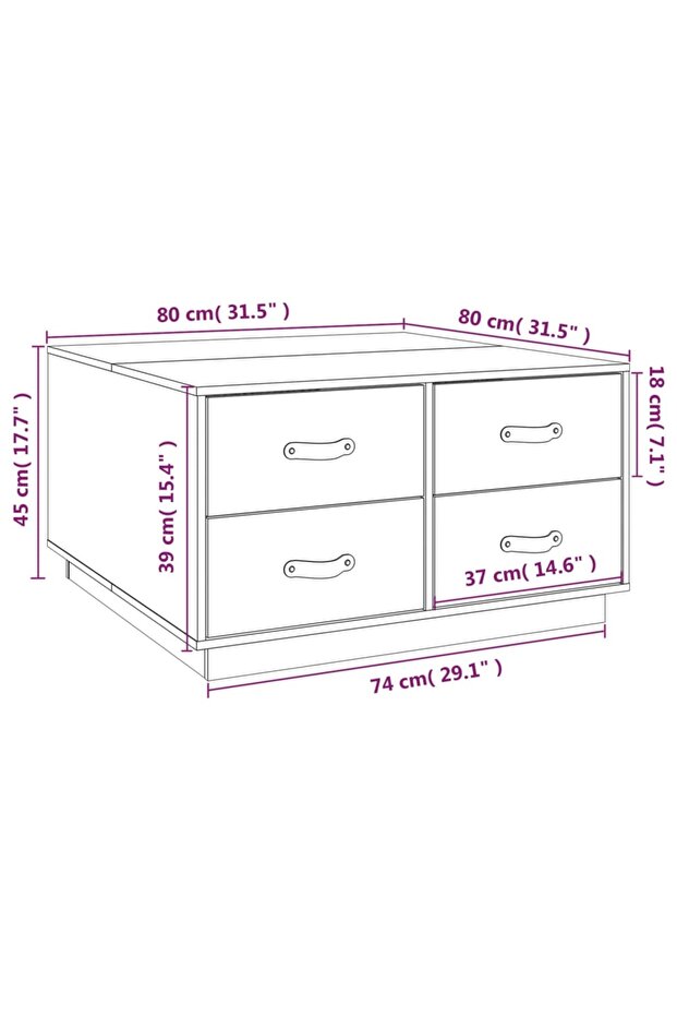 Coffee table, black, 80x80x45 cm, solid pine wood - 8