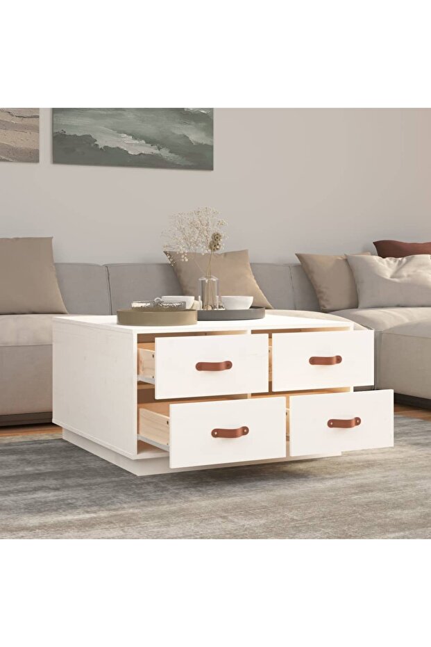Coffee table, white, 80x80x45 cm, solid pine wood - 4