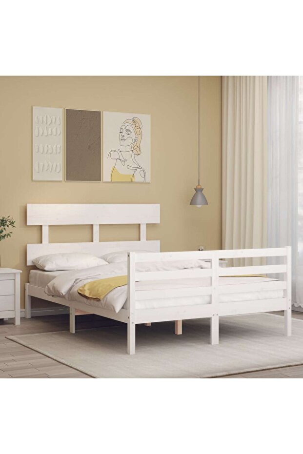 4FT Bed Frame with Headboard, Small Double, Solid Wood - 1
