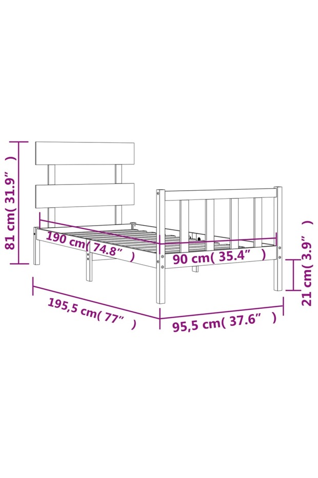 Bed frame with headboard 3FT, single, solid wood - 8
