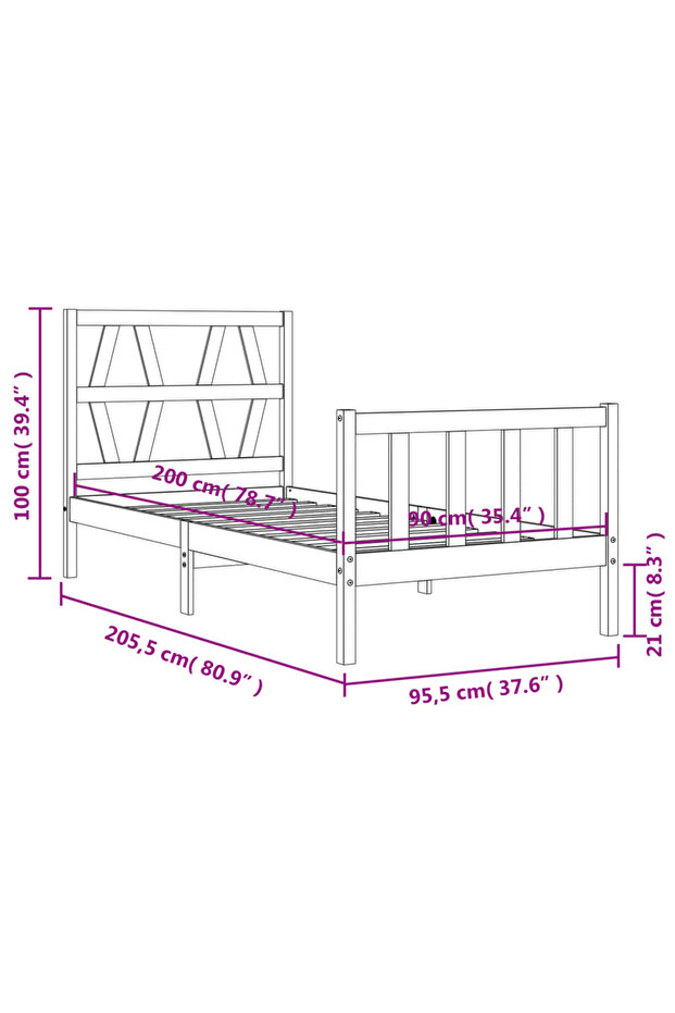 Bed frame with headboard, 90x200 cm, solid wood - 8