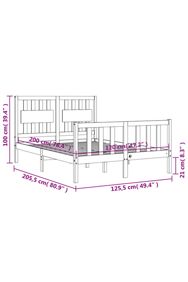 Bed frame with headboard, 120x200 cm, solid wood - 8