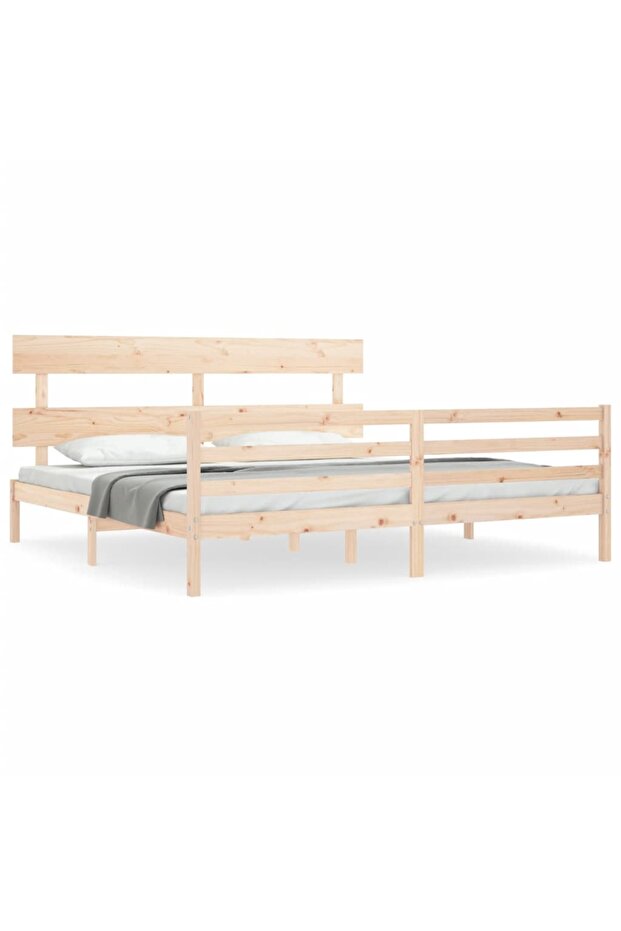 Bed frame with headboard 200x200 cm, solid pine wood - 2