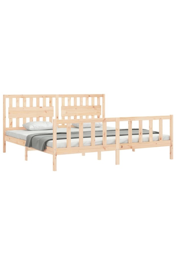 Bed frame with headboard 200x200 cm, solid pine wood - 4