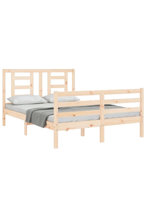 4FT Bed Frame with Headboard, Small Double, Solid Wood - 4