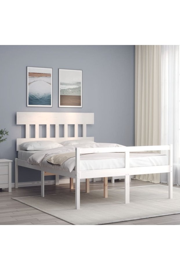Bed frame with headboard, 140x190 cm, white, solid wood