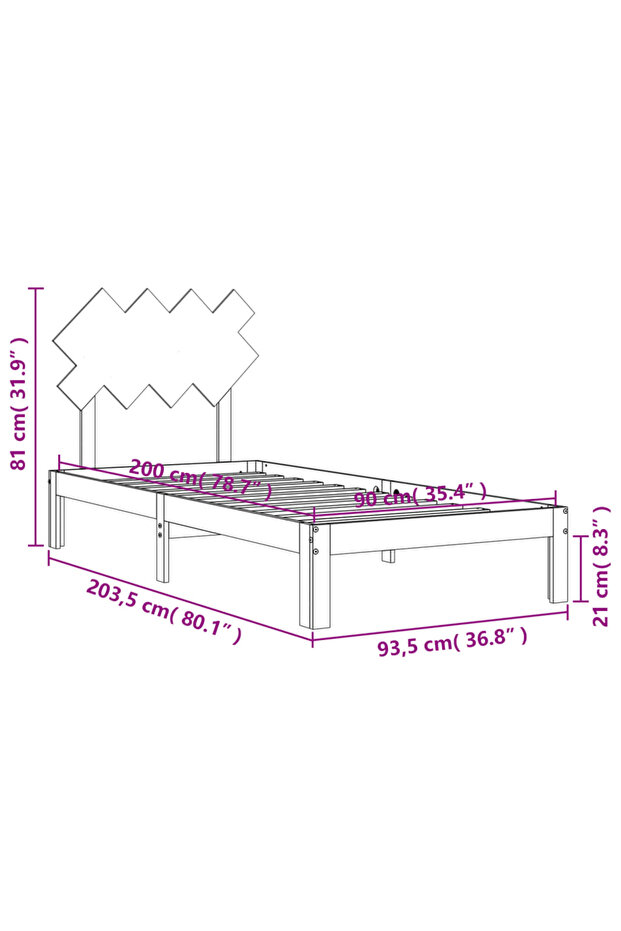 Bed frame with headboard, 90x200 cm, solid wood - 8