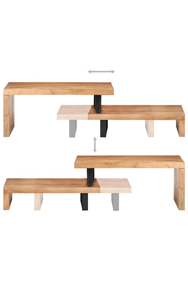 Coffee table set, 2 pieces, solid acacia wood - 7