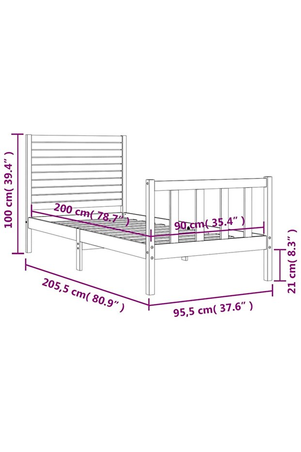 Bed frame with headboard, 90x200 cm, solid wood - 8
