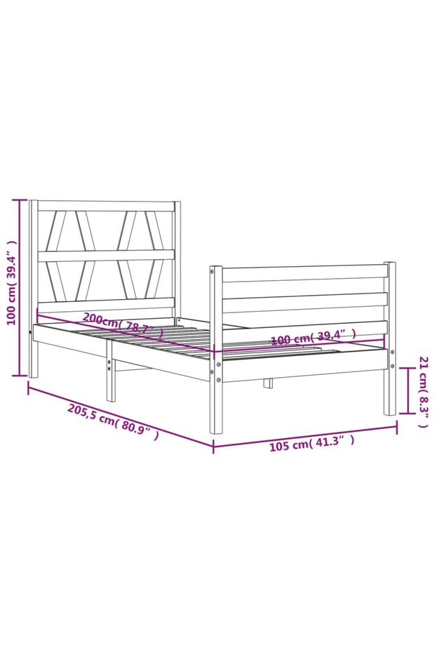 Bed frame with headboard, 100x200 cm, solid wood - 8