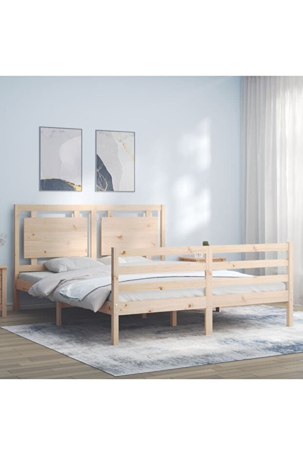 Bed frame with headboard, solid wood, king size 5FT - 1