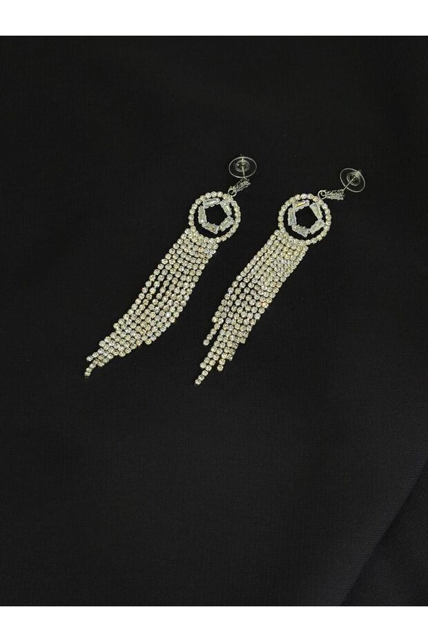 Luxury Silver Color Stone Evening Dress Earrings