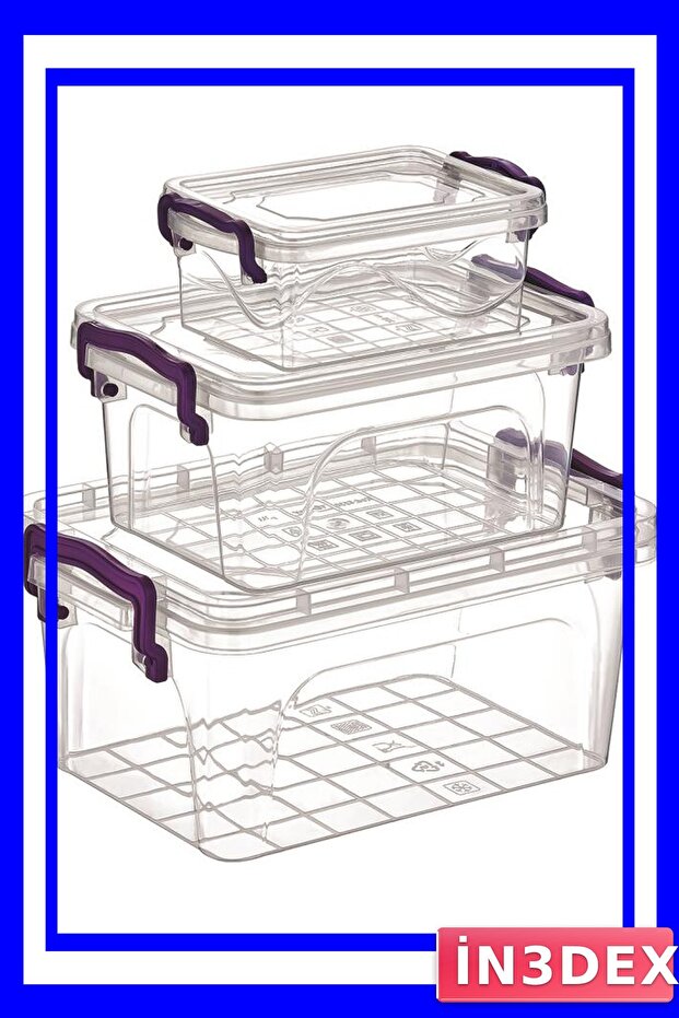 مجموعة من 3 حاويات تخزين مستطيلة صغيرة - 1