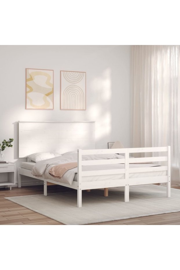 4FT Bed Frame with Headboard, Small Double, Solid Wood