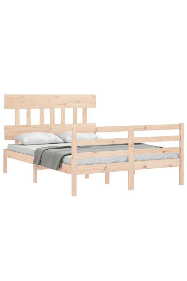 Bed frame with headboard, solid wood, double 4FT6 - 4