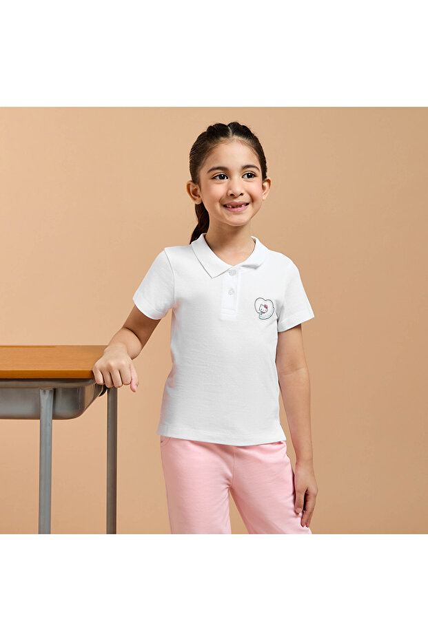 Hello Kitty Print Polo T-shirt with Short Sleeves