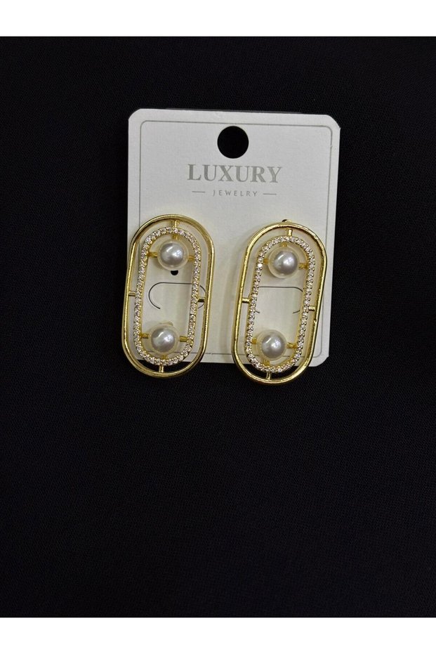 Luxury Gold Color Pearl and Zircon Stone Earrings