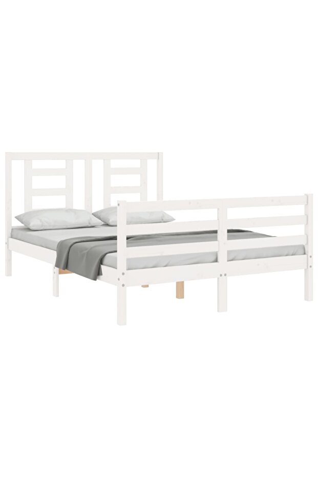 4FT Bed Frame with Headboard, Small Double, Solid Wood - 4