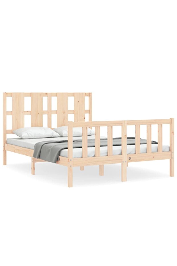 Bed frame with headboard, 140x200 cm, solid wood - 2