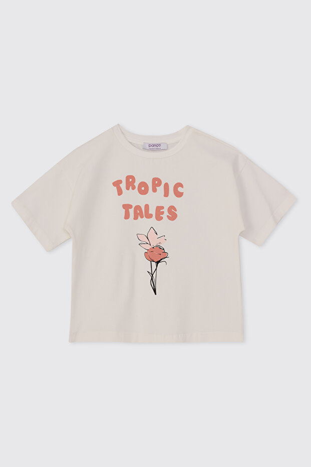 Girl's Printed Short Sleeve Pink T-Shirt