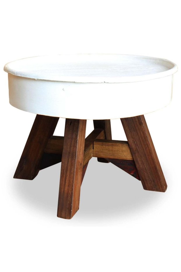Coffee table, white, 60 x 45 cm, solid recycled wood