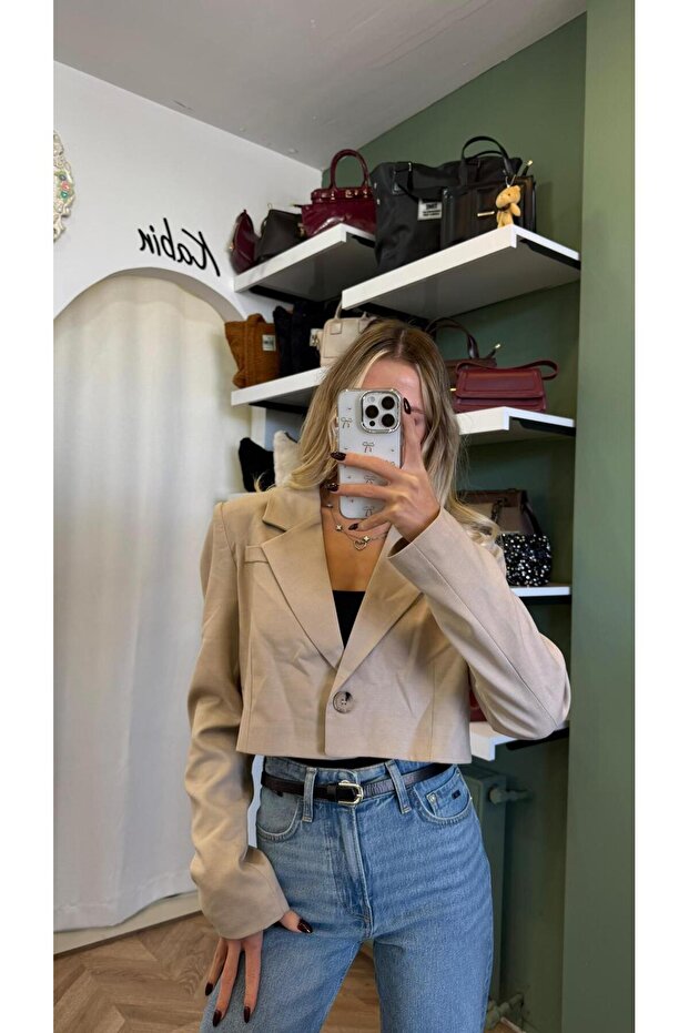 Crop Blazer Ceket - 1