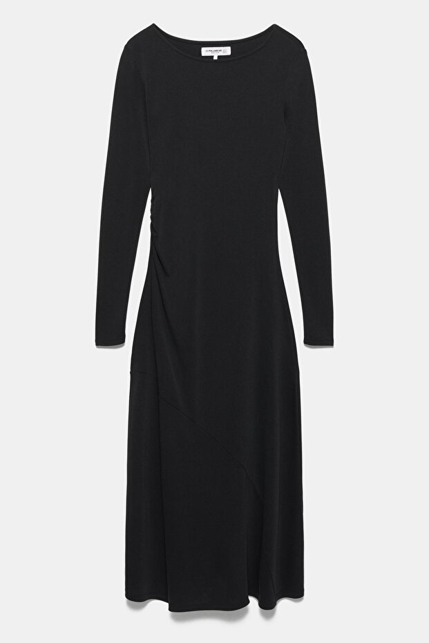 Dökümlü akışkan cupro midi elbise - 6