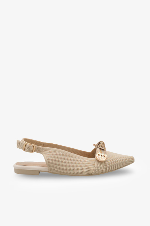 Greta Women's Stoned Knitwear Ballerinas - Beige