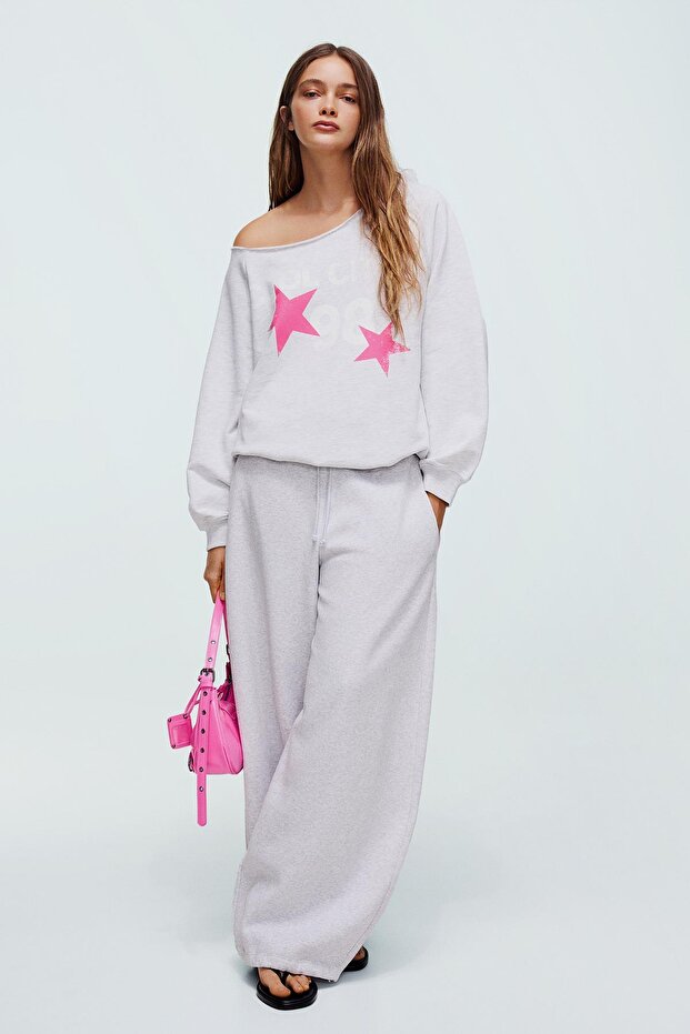 Asimetrik baskılı sweatshirt - 4