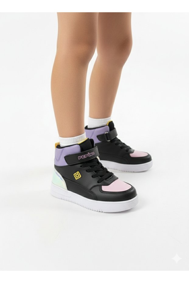 Orthopedic Hologram Black High-Top Children's Sports Shoes