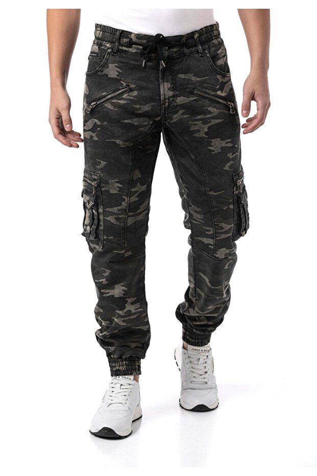 Cd908 Men's Cargo Camouflage Patterned Zippered and Multi-Pocket Sweatpants