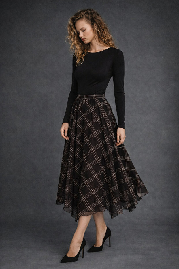 Comfortable cut patterned pleated skirt - 3