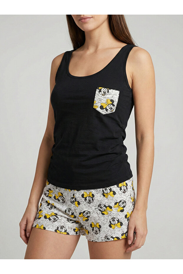 Women's Black-Grey Strappy Pajama Set Nj92