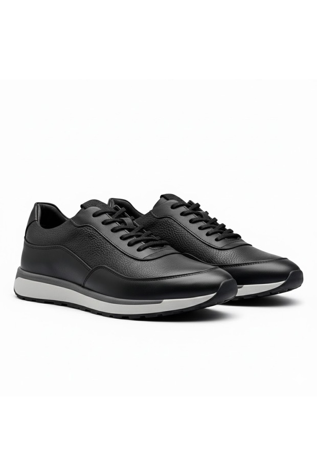 BESS SHOES Hakiki Deri Siyah Erkek Casual Ayakkabı – Ortopedik, Ultra Rahat, Kaymaz Taban, Günlük Sneaker