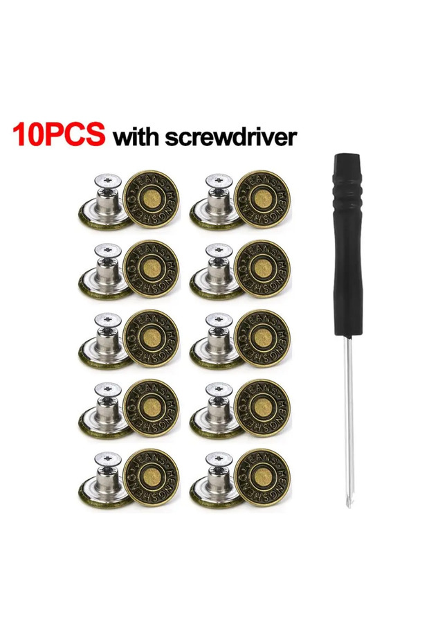 F 10pcs/Pack 17mm Adjustable Nail-Free Jeans Waist Extender Buttons Detachable Clothing Buckles wit.