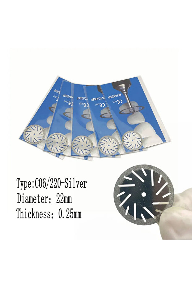 C06-220-Silver-5pcs 5pcs أقراص ماسية طبية للأسنان، قرص قطع مزدوج الجوانب، قرص قطع ذو خشونة عالية، أداة قياس سمك الأسنان
