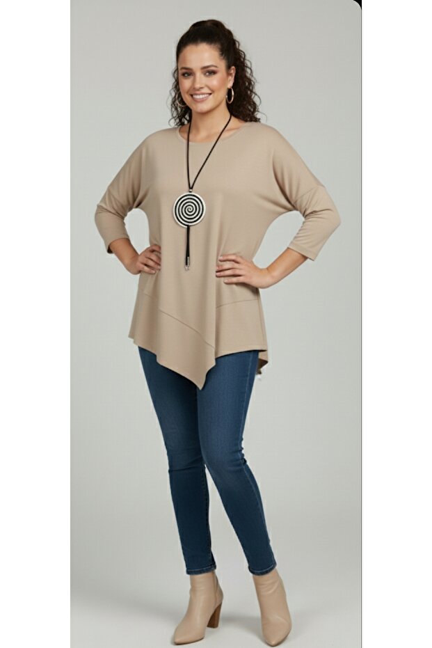 Casual Tricot Fabric Wide Fit Asymmetric Tunic