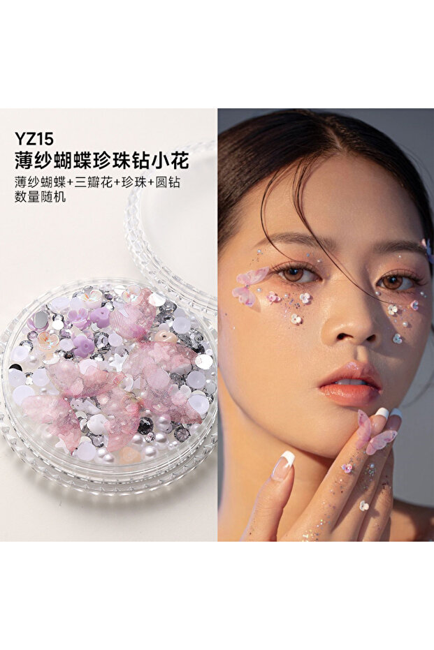 YZ15 1 Box Eyes Face Makeup Patch Butterfly Diamond Facial Decoration Pearl Adhesive Rhinestone Glit