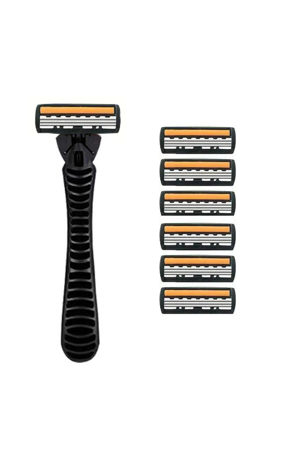 1 handle 6 blades 3-layer Stainless Steel Blade Men Razor Washable For Travel For Home Shaver Manual