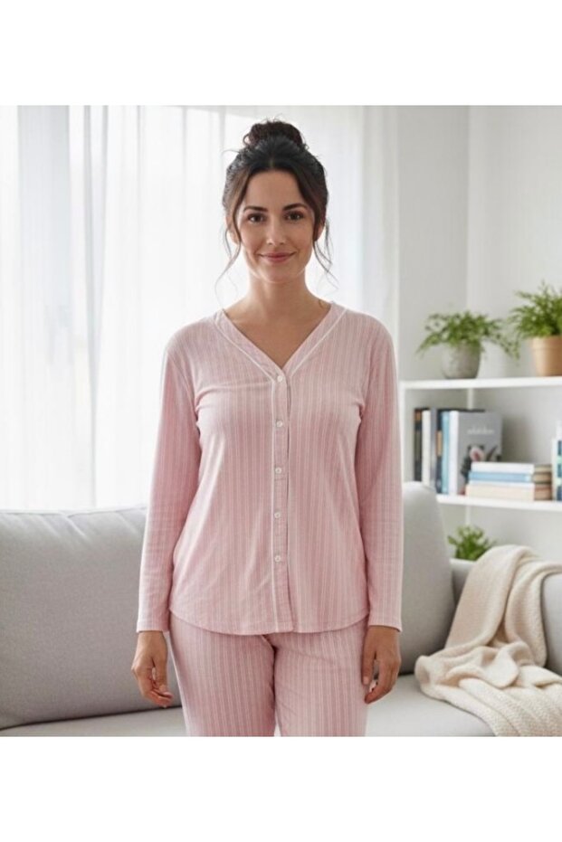 Limissi Pink Front Buttoned Pajamas