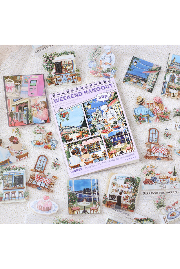 F 30PCS PET Decoractive Material Sticker Pre-Cut Journaling Sticker Scrapbook Kit Junk Journal Supp.